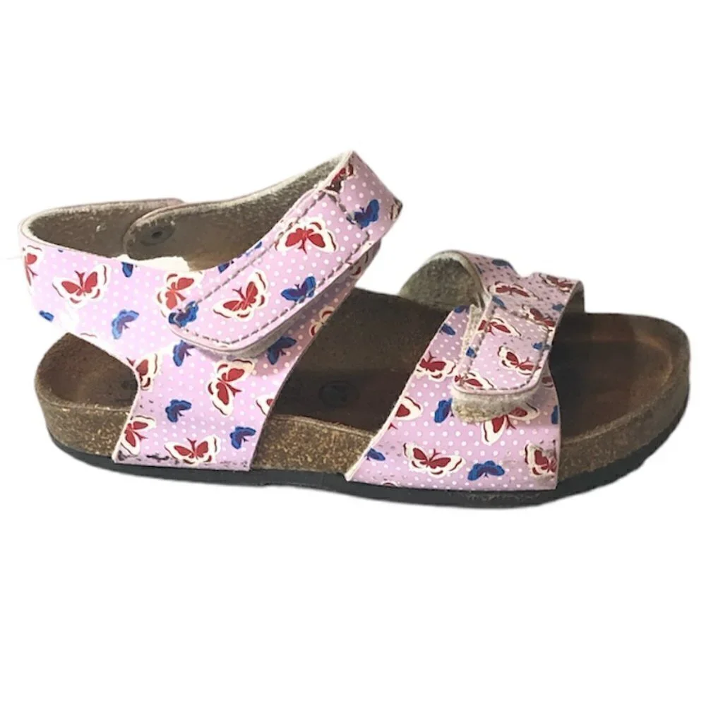 GRUNLAND JUNIOR Sandals Girls Size 7.5US/EU24 Pink Tan Butterfly Print